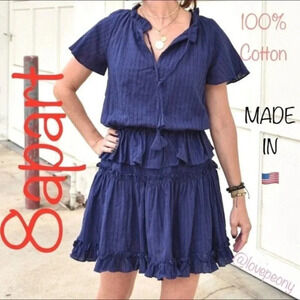NEW 8apart Simone Tiered Ruffle Mini Dress Navy